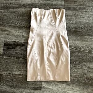 Patrizia Pepe Nude Satin Strapless Mini Dress Size US 6‎ Luxe Cocktail Piece EUC